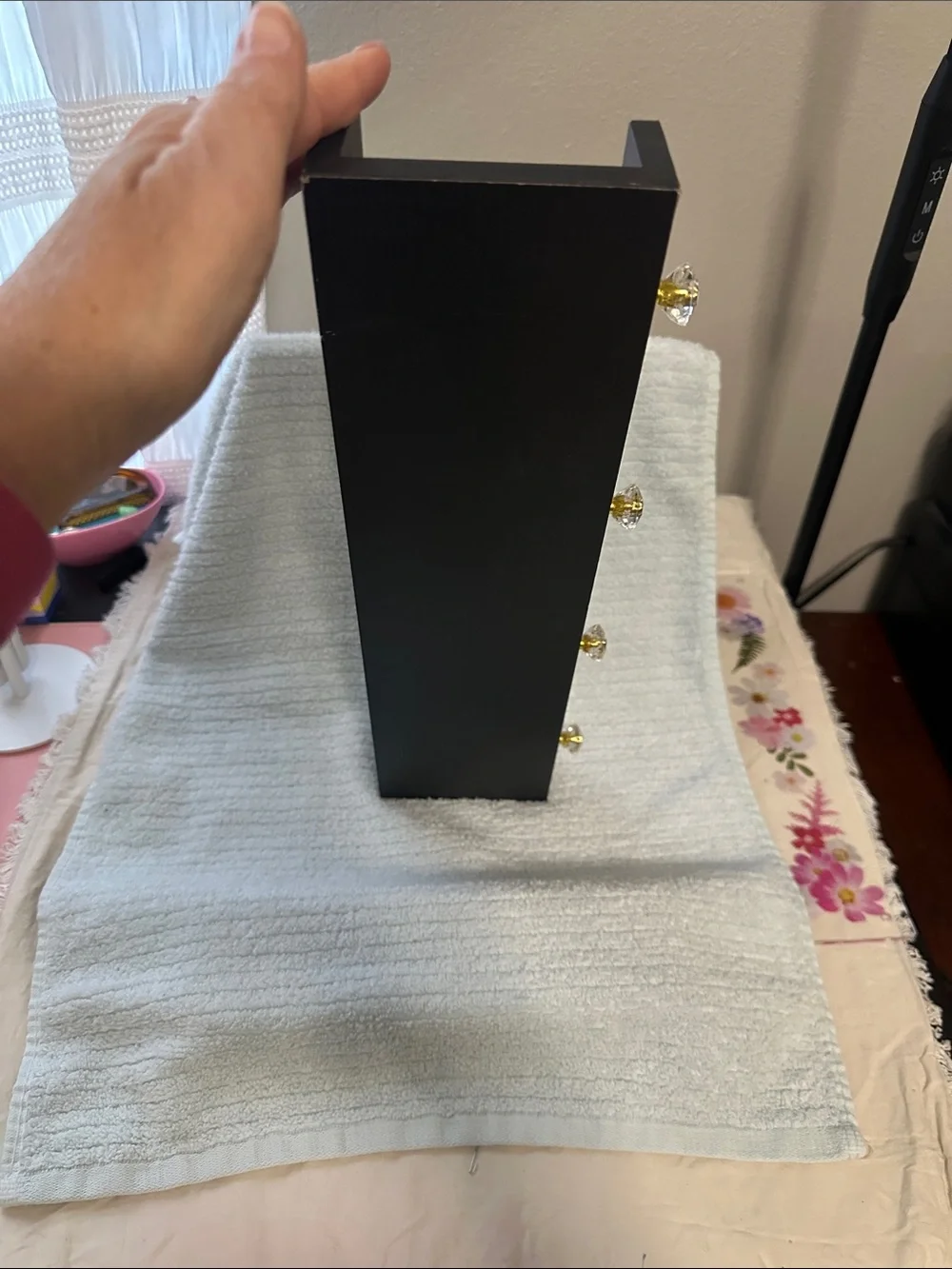 Black Wooden Wall Shelf  with Gold Knobs - New